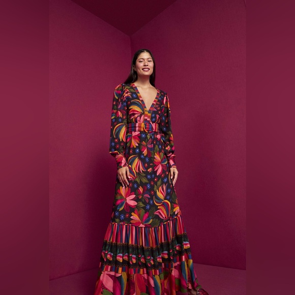 NWOT Farm Rio Black Banana Sky Maxi Dress Size Small - Picture 3 of 10